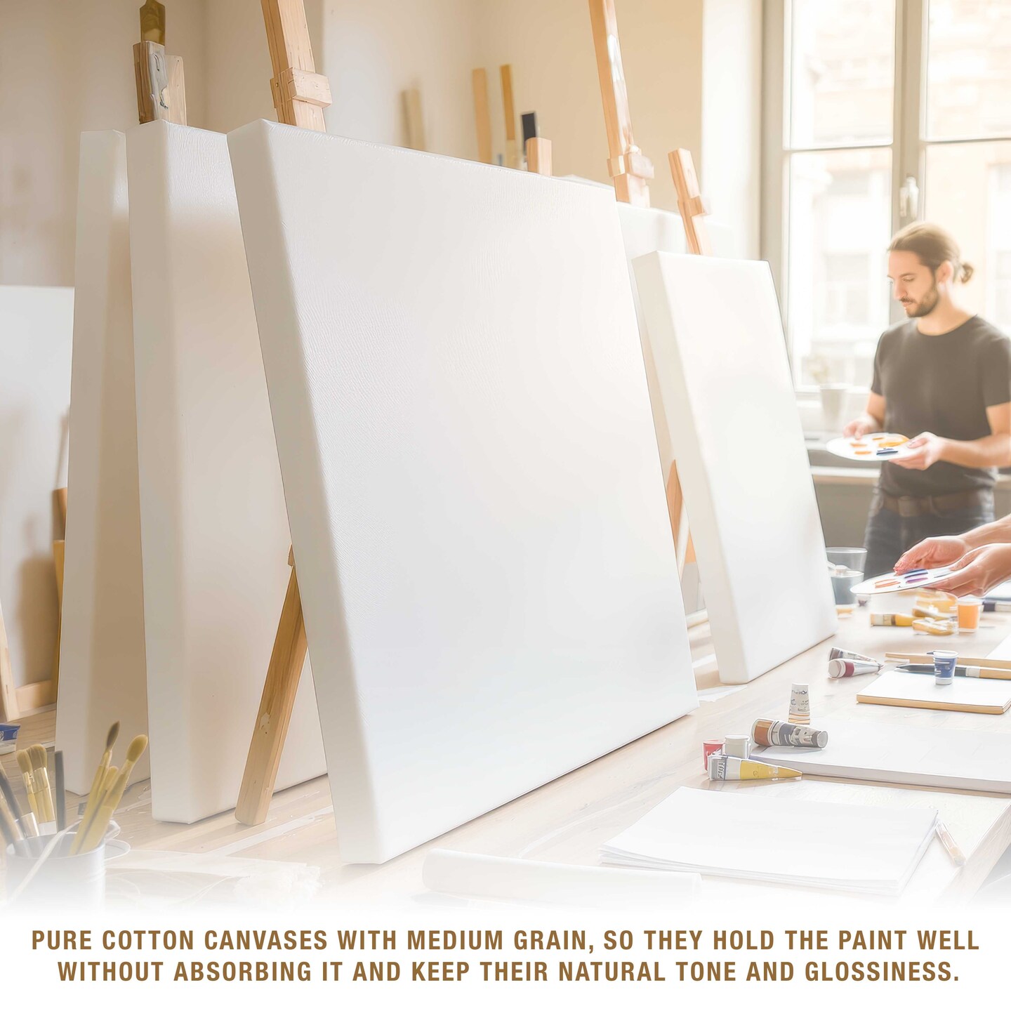 24 x 24 inch Stretched Canvas 12-Ounce Triple Primed, 3-Pack - Professional Artist Quality White Blank 3/4" Profile, 100% Cotton, Heavy-Weight Gesso