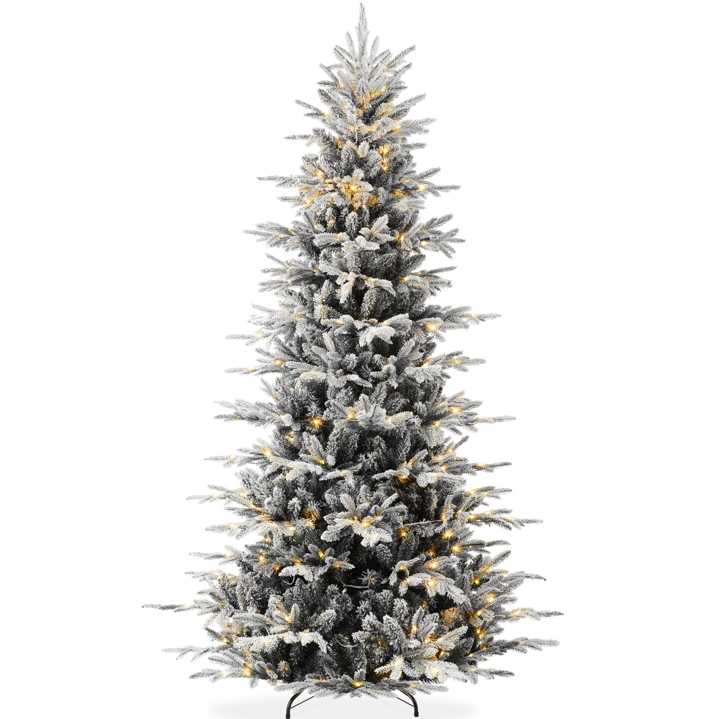 Best Choice Products Pre-Lit Flocked Artificial Aspen Noble Fir Christmas Tree w/ Branch Tips, LED Lights - Black