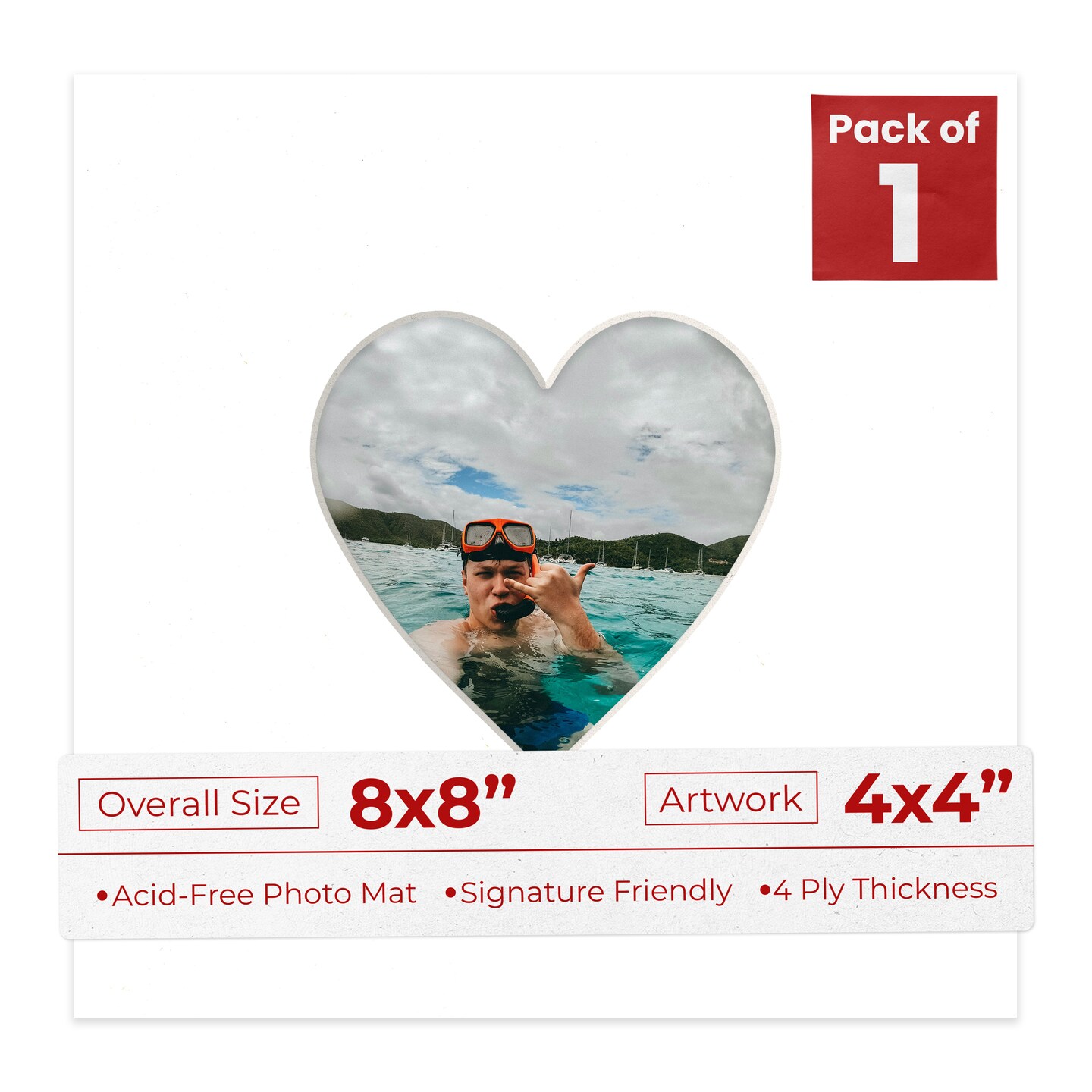 Off White Pebble Mat Board for 8x8 Frames - Heart Opening for 4x4 Photos