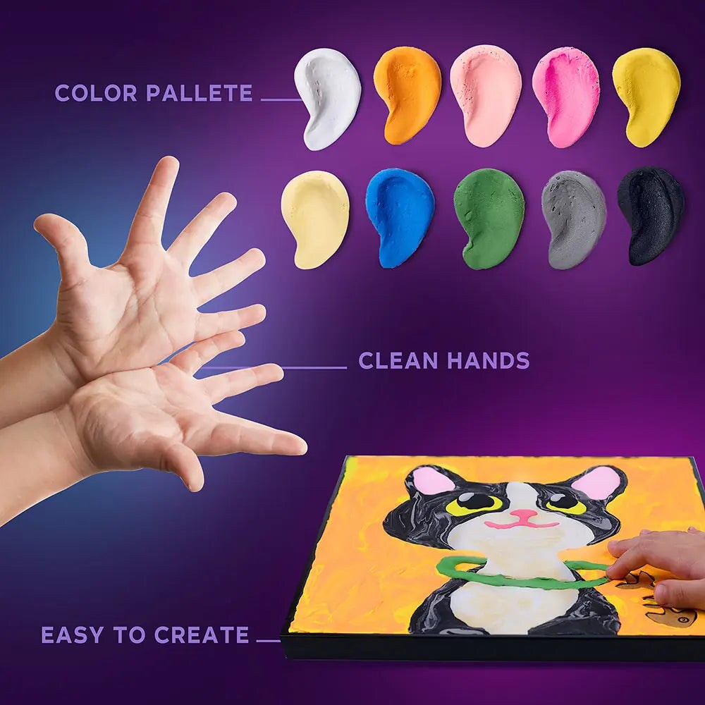 OKTO | DIY 3D Creative Air Dry Clay Kit | Kids Painting by Numbers Coloring Set | CAT | Frame 11.8x11.8 in