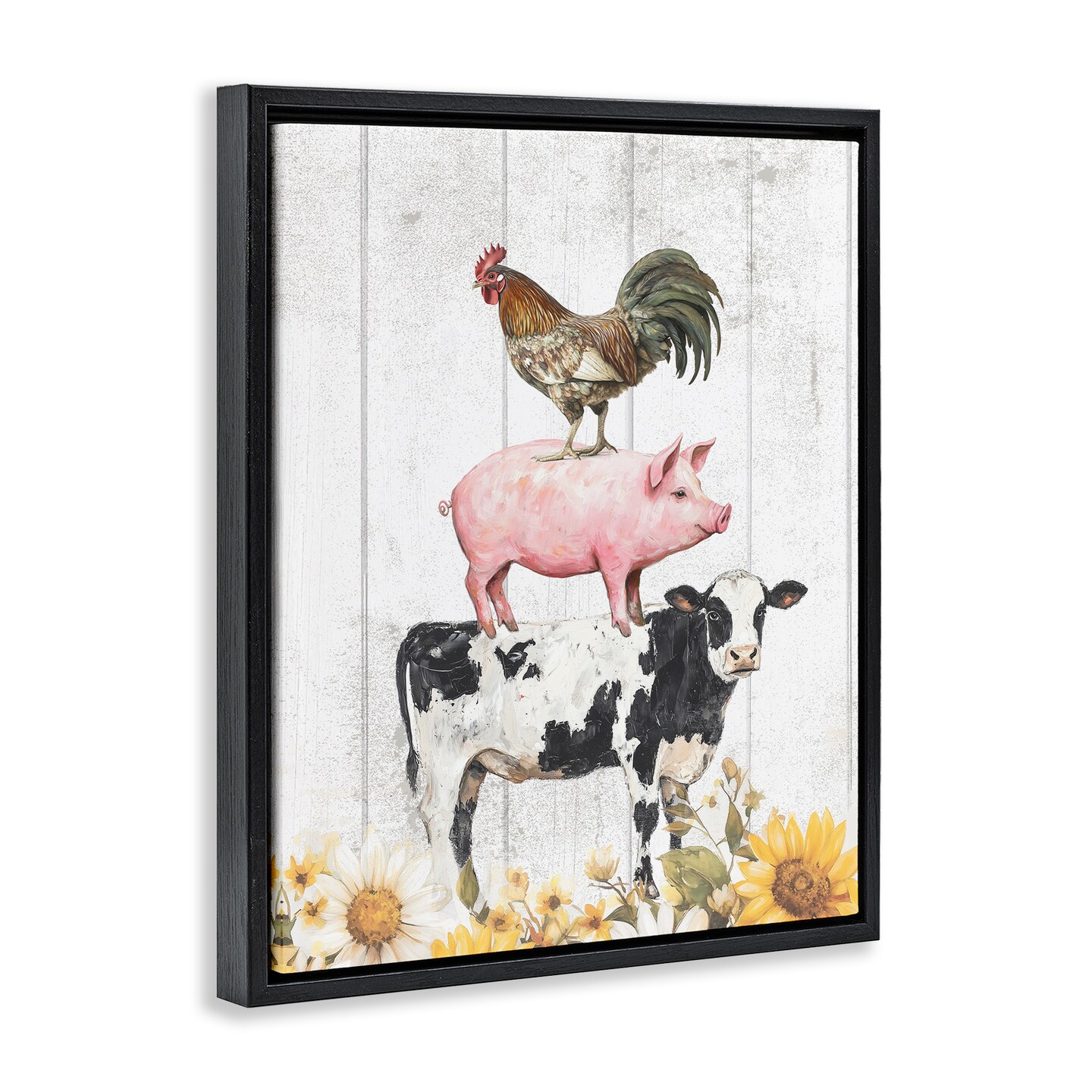 Stupell Industries Farm Animal Stack and Sunflowers Floating Frame, design by Christine Simpson Art