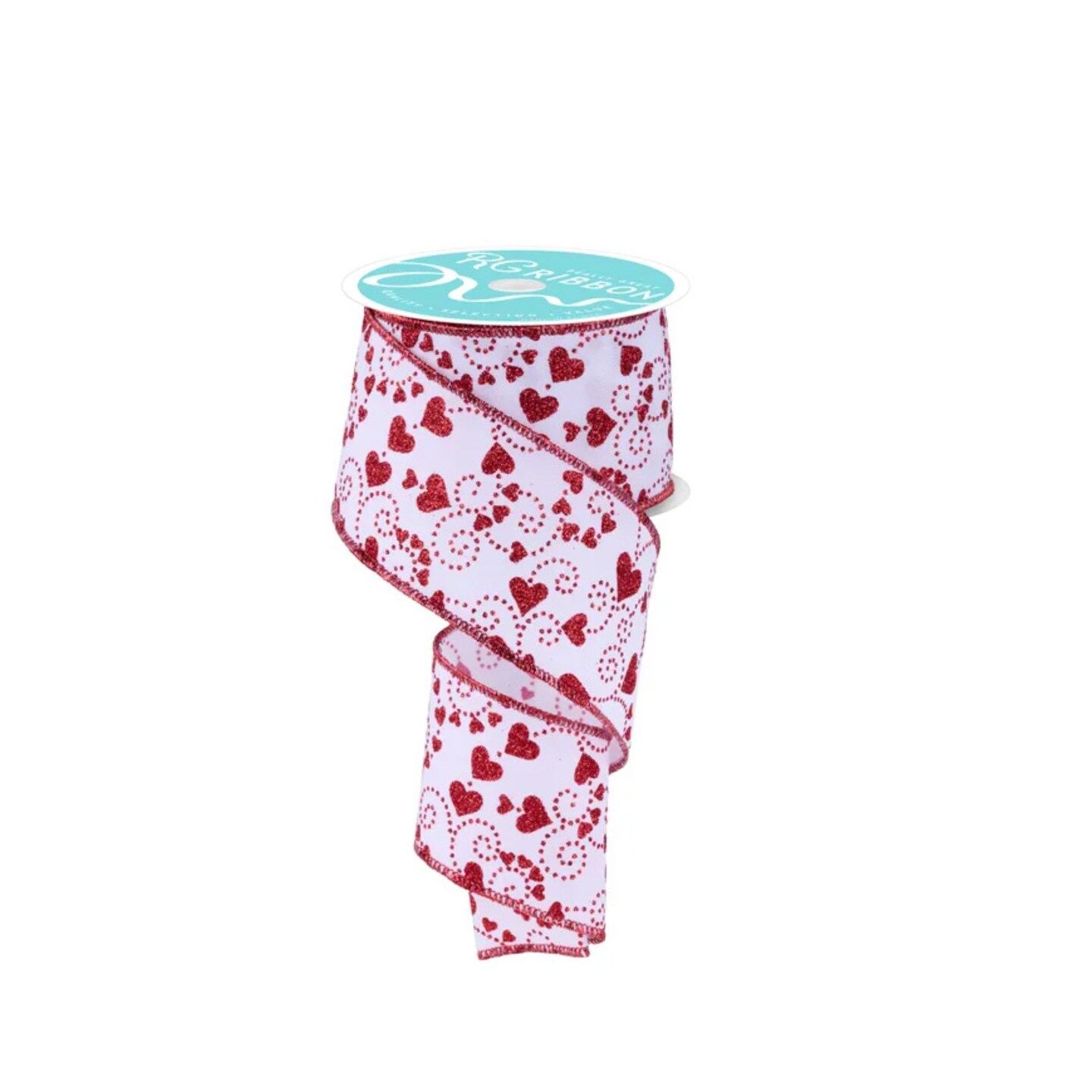 2.5&#x22;x10yd Red Glitter Heart Wired Ribbon &#x2013; Valentine&#x2019;s Day Craft &#x26; Bow Ribbon-RGF175127