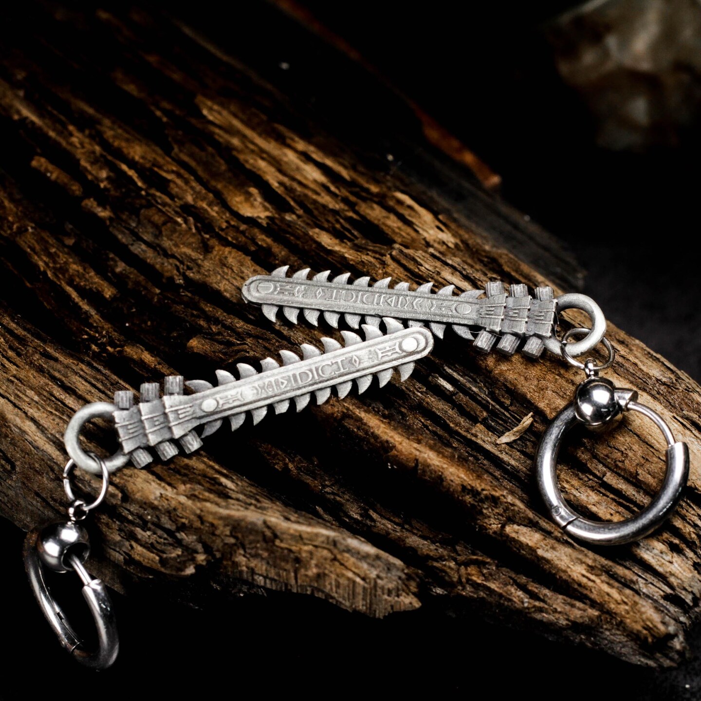 Chainsaw Blade Earrings - 925 Silver Handmade Gothic Industrial