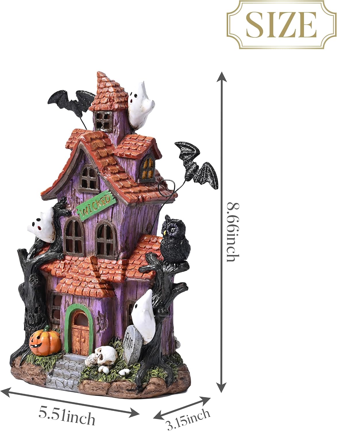 Lighted Halloween Village House Decorations 9 Inch, LED Haunted