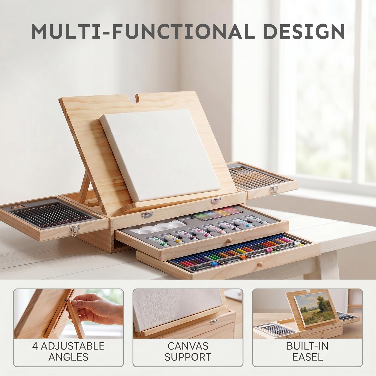85 Piece Deluxe Wooden Art Supplies, Art Kit with Easel, Sketching