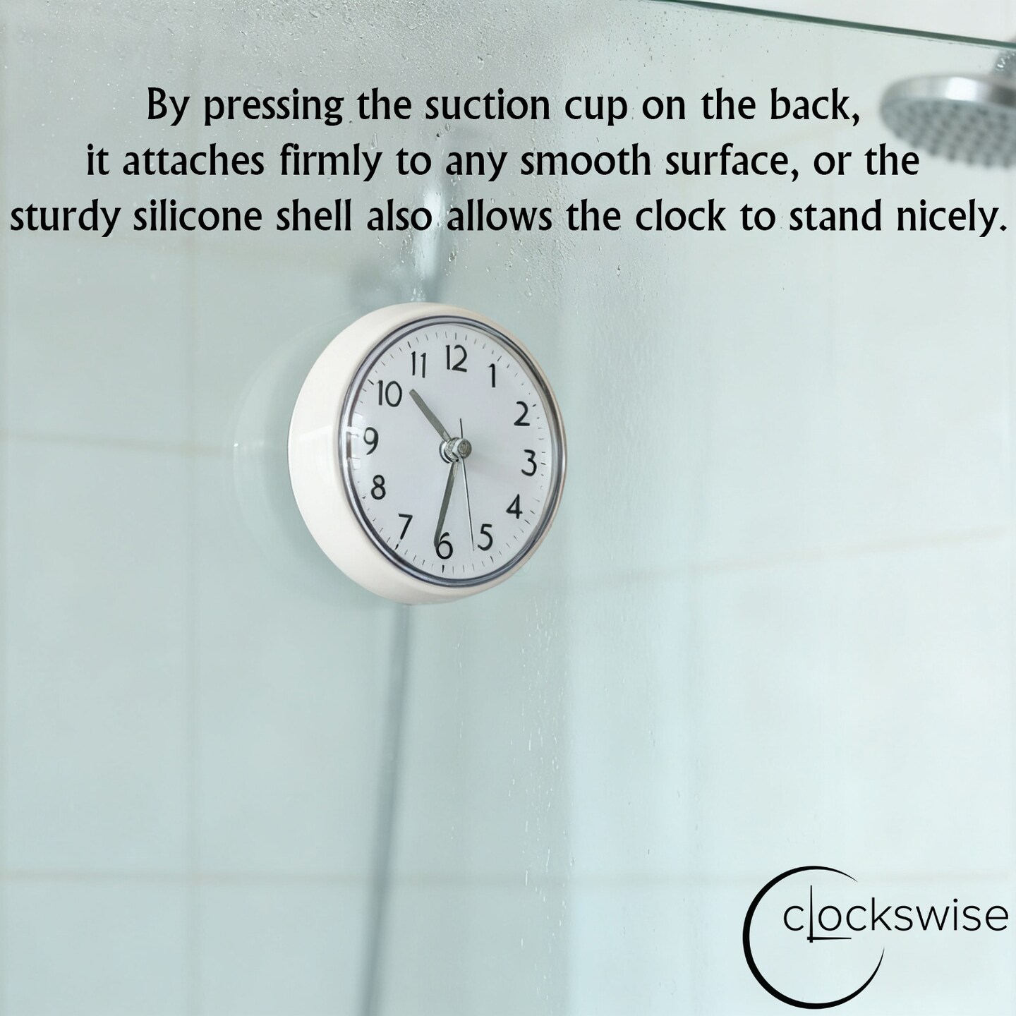 Clockswise 3-Inch Waterproof Wall Mount Bathroom Shower Clock Fog-Free Compact Design with Strong Suction Cup and Clear Easy-to-Read Display Modern Style Accessory for Bathing & Daily Routines, White