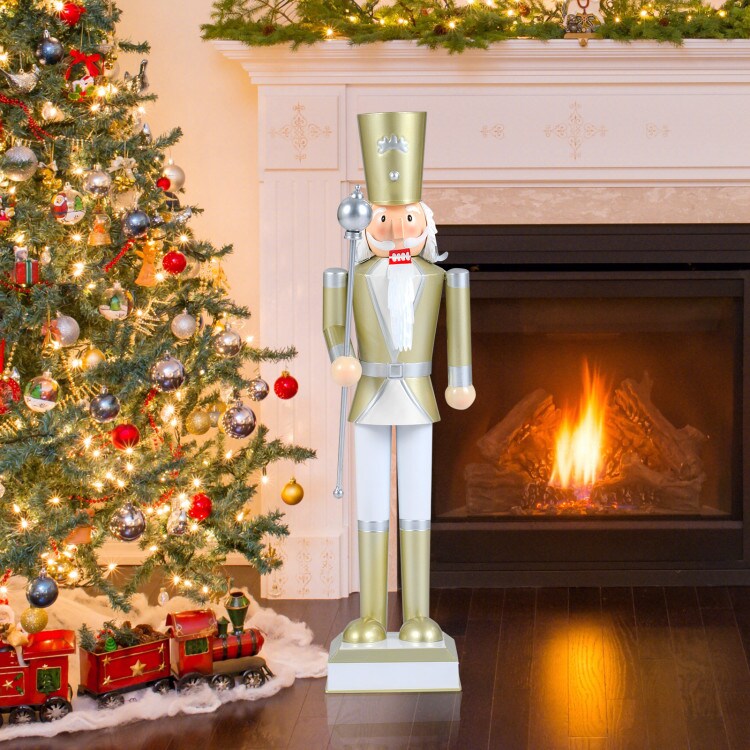 32.5" Large Metal Christmas Nutcracker with Hidden Storage Holiday Decoration for Home or Porch