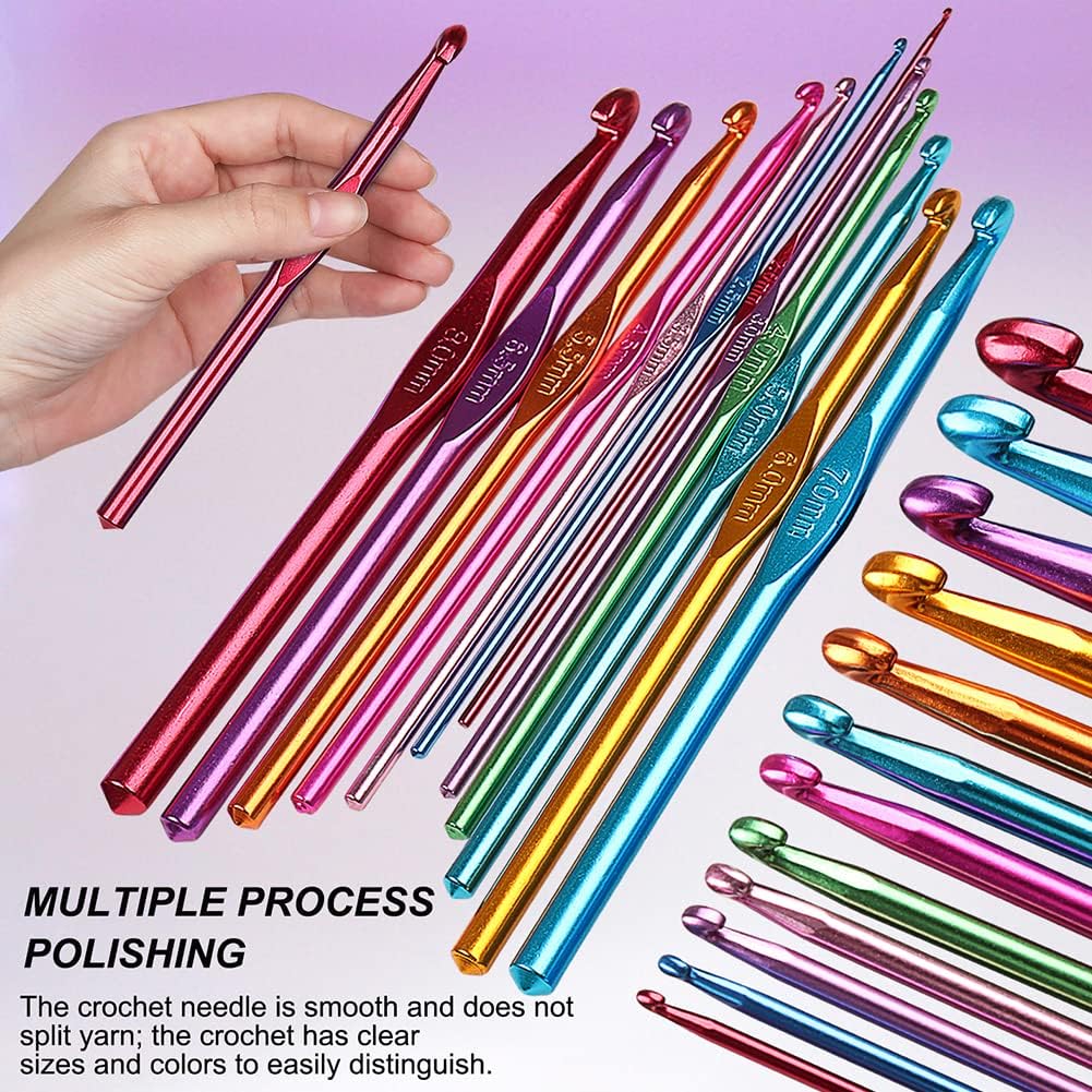 85 Piece Crochet Hooks Kit with Case, 85-Piece Crochet Hooks Set, Ergonomic Crochet Hook Crochet Needles Weave Yarn Kits DIY Hand Knitting Art Tools for Beginners and Experienced Crochet Lovers