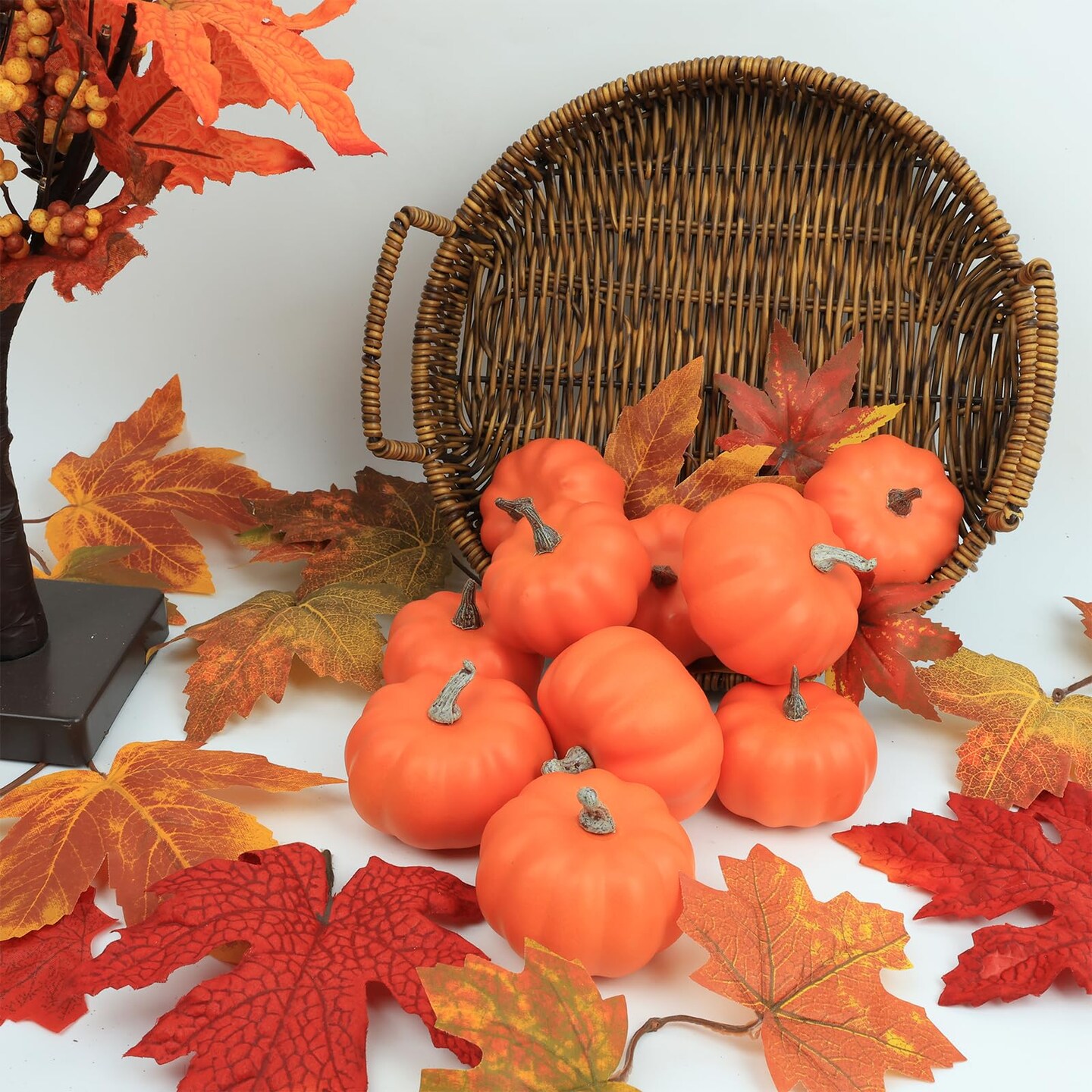 10Pcs Fake Pumpkins Fall Thanksgiving Decorations,Orange Plastic Pumpkins Home Decor, Artificial Mini Pumpkin for Decorating Autumn Harvest Outdoor Indoor Fall Decor Centerpiece Table Decorations