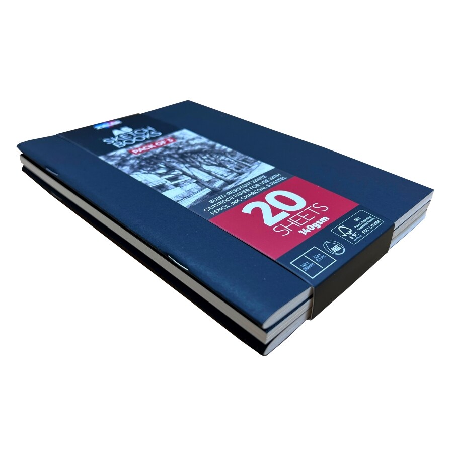 Zieler® A5 Soft Cover Sketchbook, 140gsm, 20 sheets, Pack of 3 (6 in x 8 in)