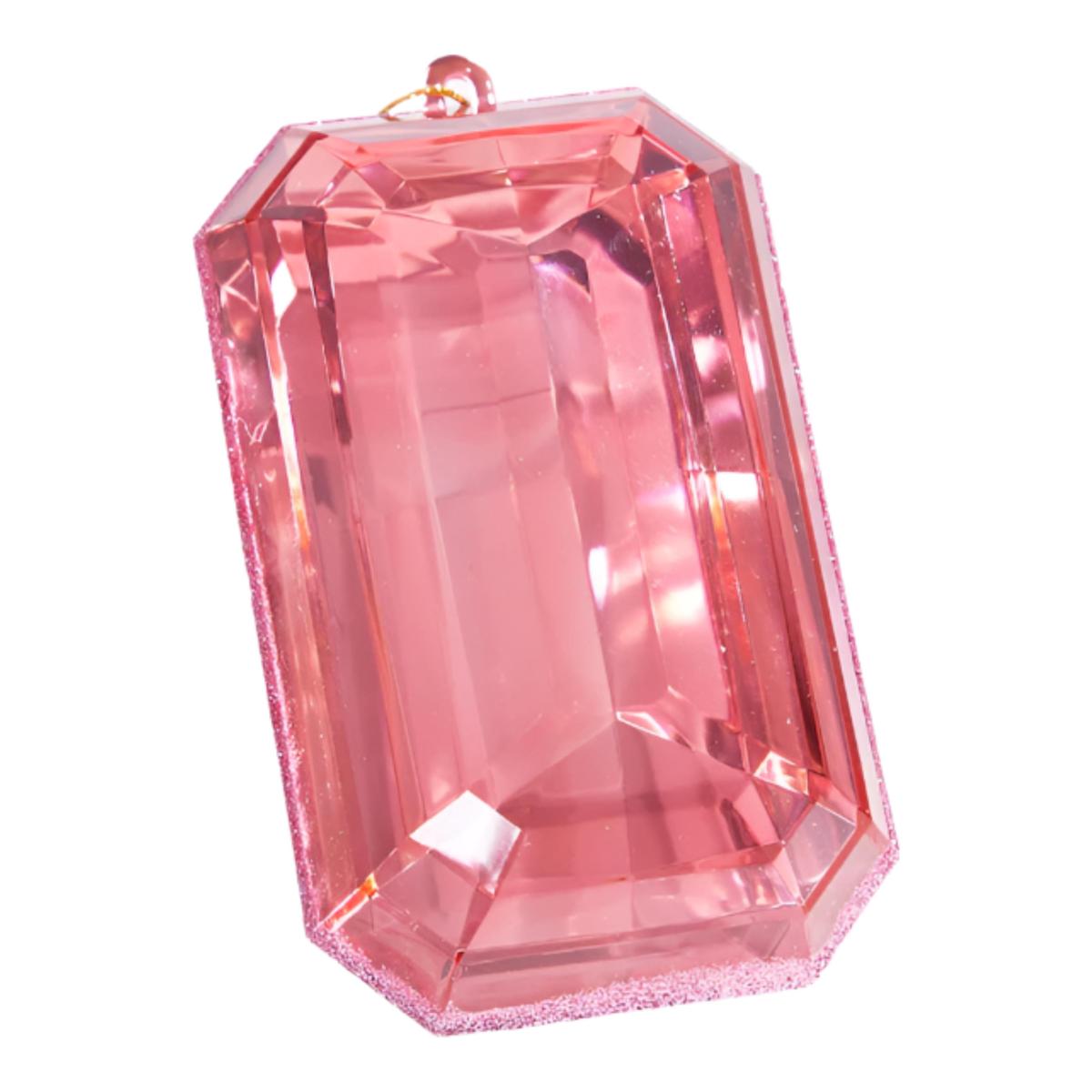 9&#x22; Acrylic Emerald Cut Precious Gem Ornament: Pink