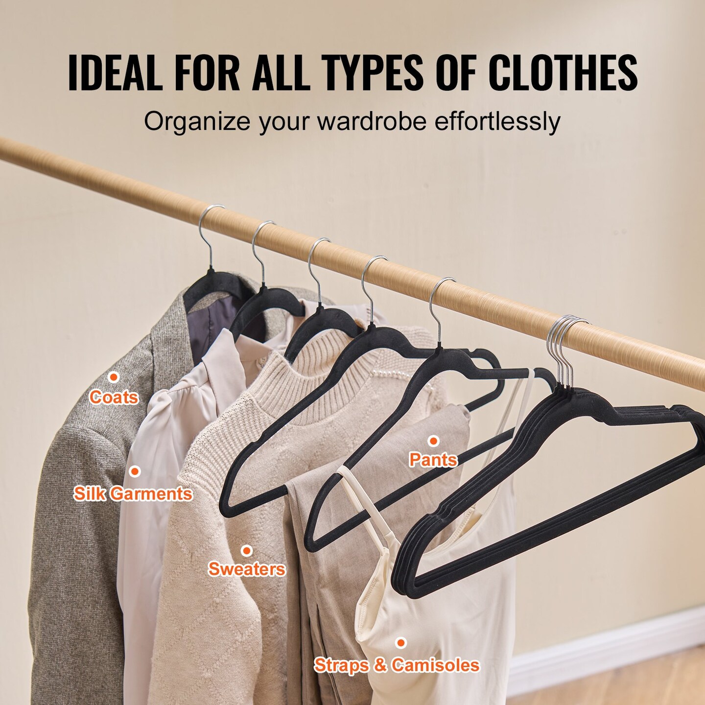 Black Velvet Slim Hangers Set of 50 Non-Slip Clothes Closet Hooks