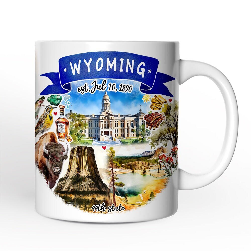 Artistic Wyoming State Themes and Landmarks Mug