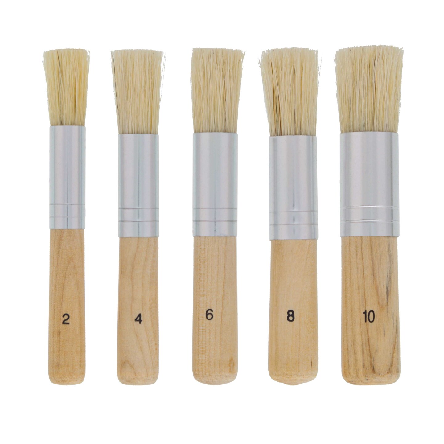 5 Piece Stencil Brush Set - Round Paint Brushes with Natural Bristle - Stiff Bristle Brushes for Chalk Paint, Acrylic, Watercolor - Stipple Brush for Stenciling