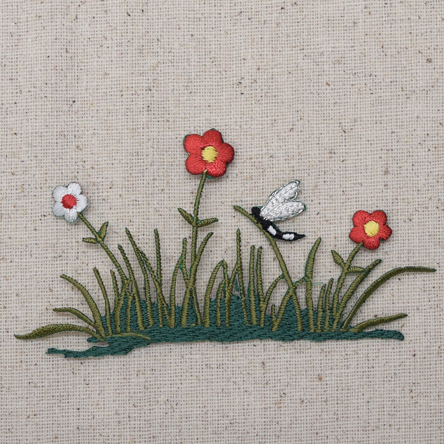Flowers/Grass with Dragonfly Embroidered Patch Embroidered, Iron on Patch