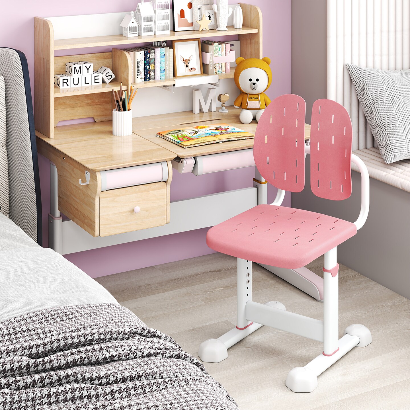 Adjustable Ergonomic Kids Study Chair with Double Backrest & Height Adjustable Seat