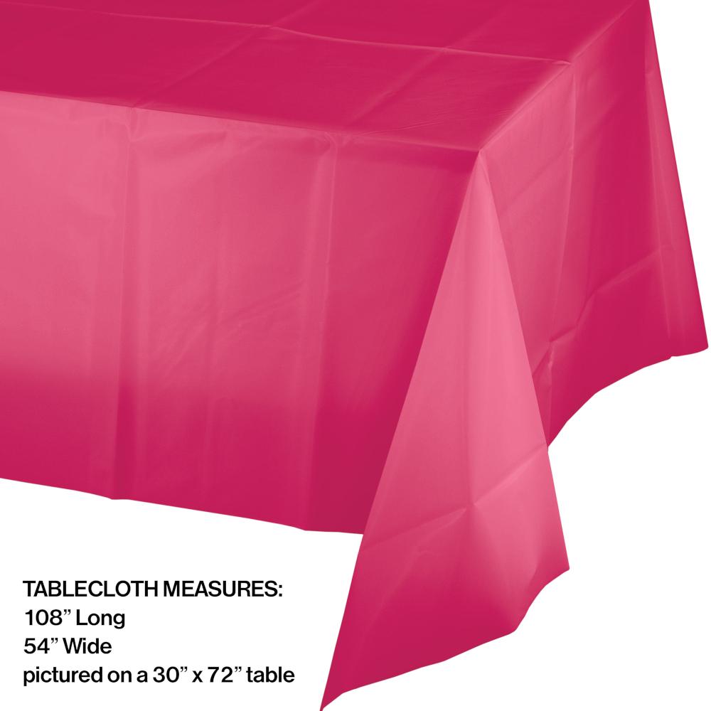 12/Case Bulk Hot Magenta Plastic Table Covers 54 inch x 108 inch