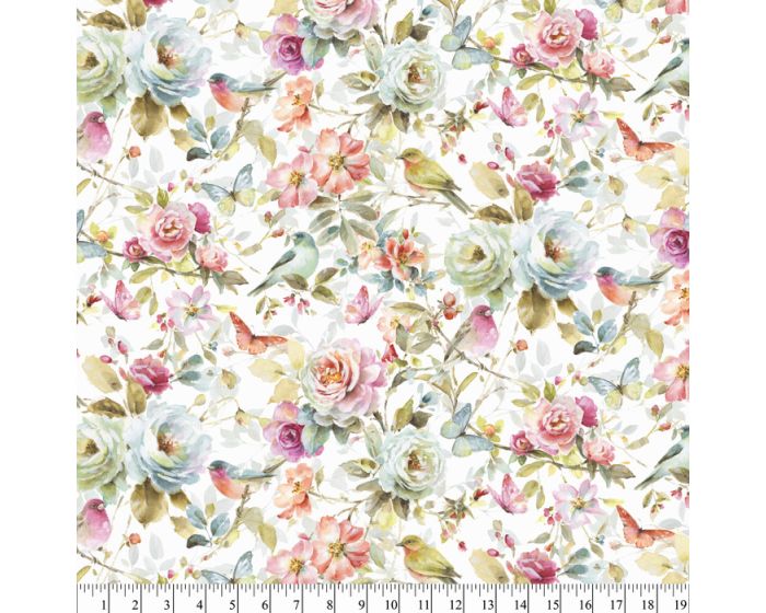 Watercolor Garden Cotton Fabric | By The Yard | Sewing and Crafting | 44 inches wide