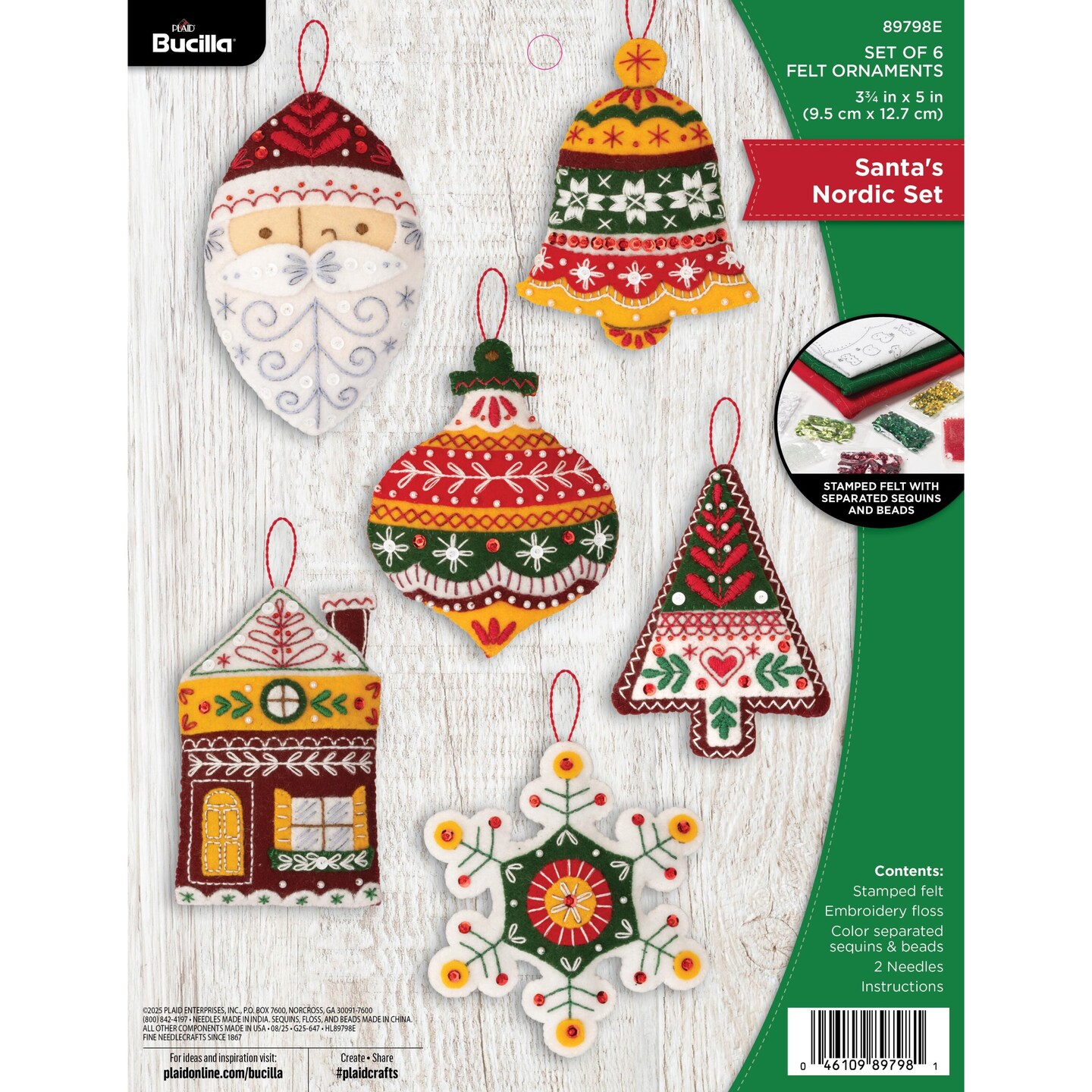 Bucilla Felt Ornaments Applique Kit Set Of 6-Santa's Nordic Set