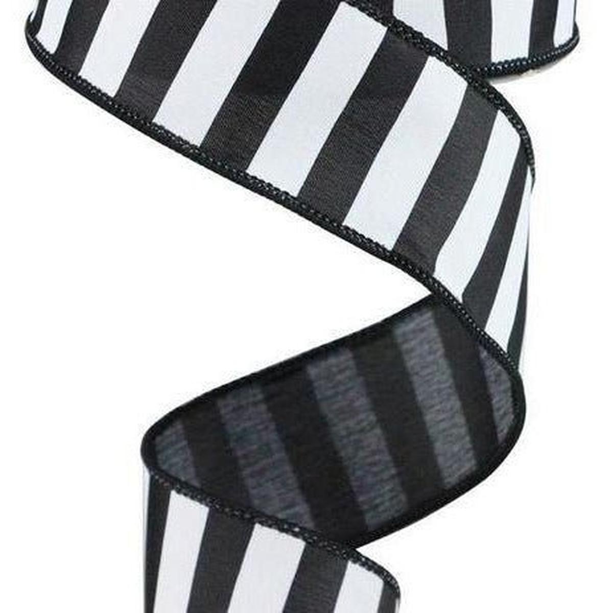1.5&#x22; Medium Horizontal Stripe Ribbon: Black &#x26; White (10 Yards)