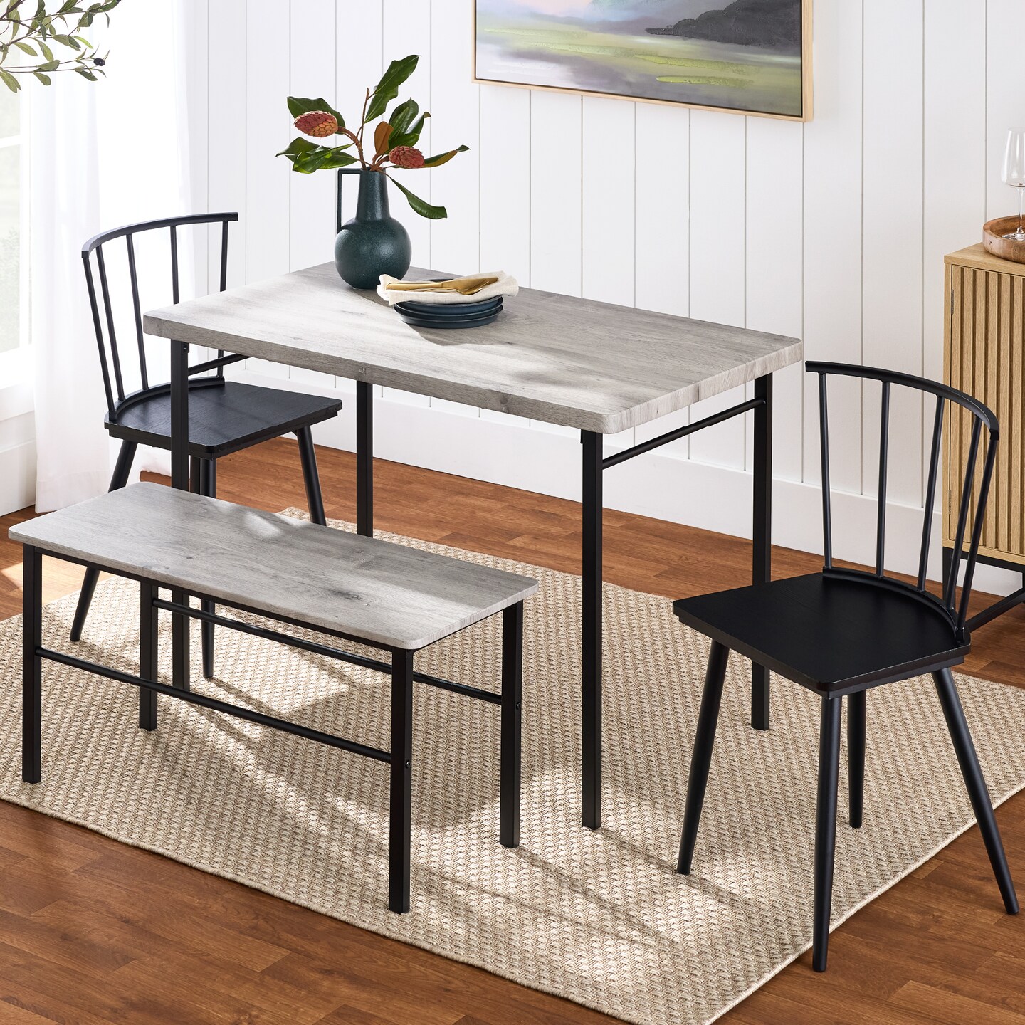 Best Choice Products 4-Piece Dining Kitchen Table Set w/ 2 Spindle-Back Chairs, Bench