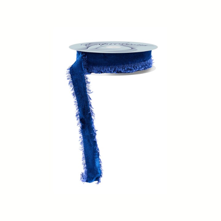 1" Navy Blue Frayed Velvet Ribbon | Non-Wired Trim for Gifts & Florals-RN591019