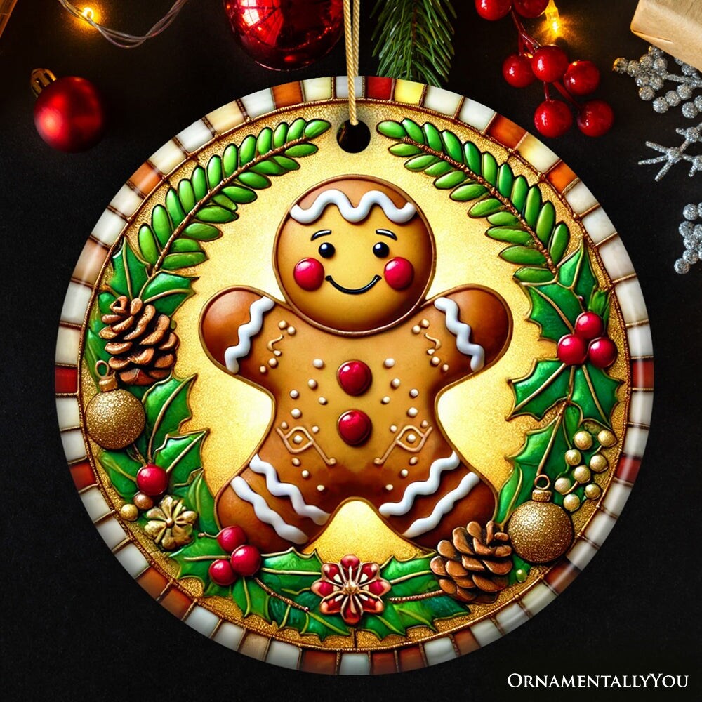 Golden Gingerbread Man Delight Ornament, Radiant Holiday Guardian for Festive Decor