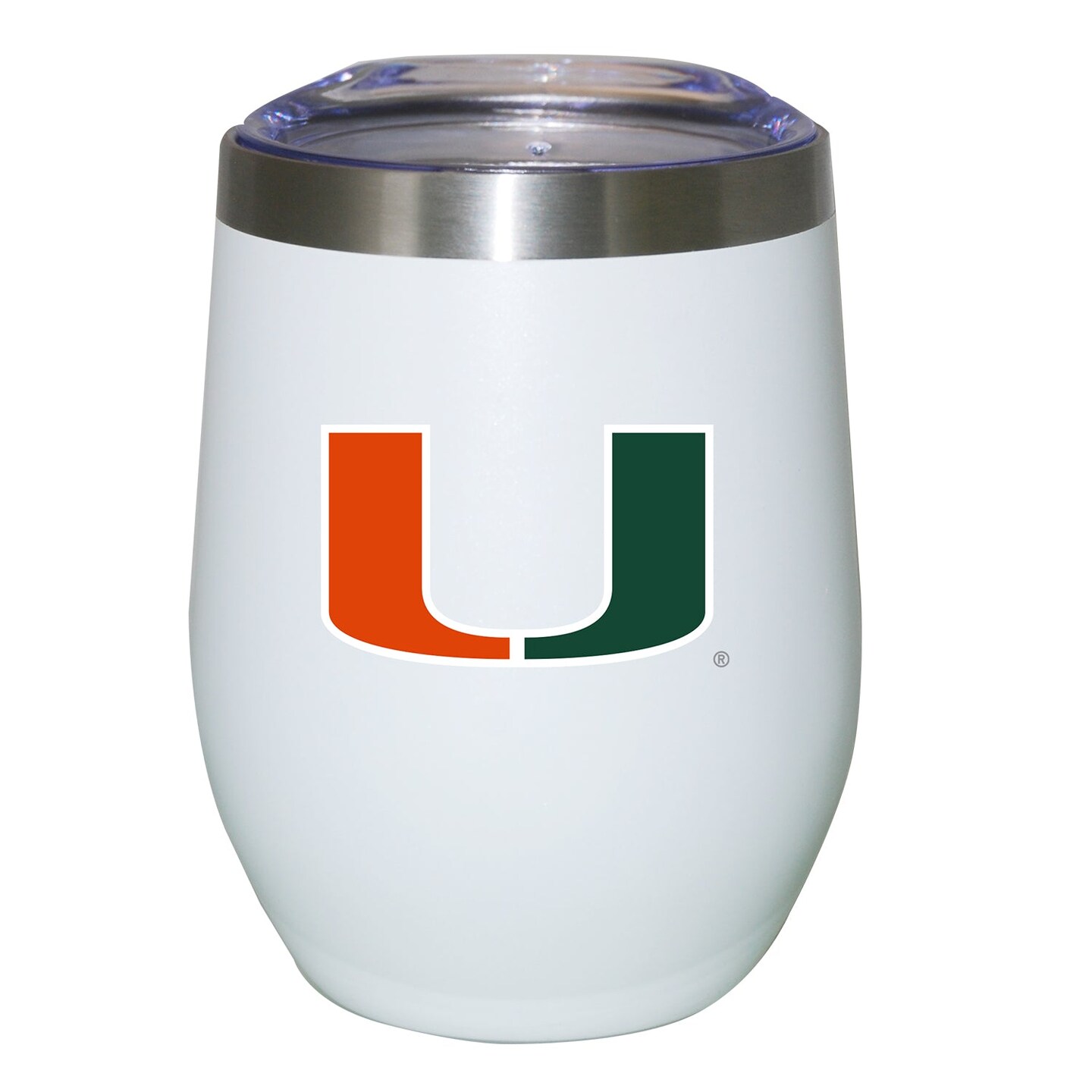 12oz White Stainless Steel Stemless Tumbler | Miami Hurricanes