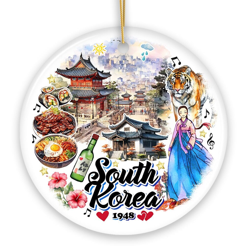 Artistic South Korea Landmarks and Heritage Christmas Ornament, Cultural Korean Gift and Keepsake