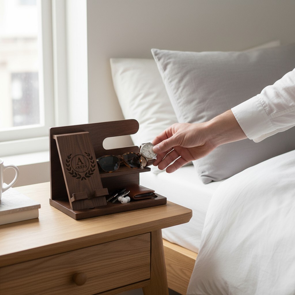 Greta Oto Docking Station in Legno, Organizzatore da Scrivania, Portaoggetti - Idea Regalo da