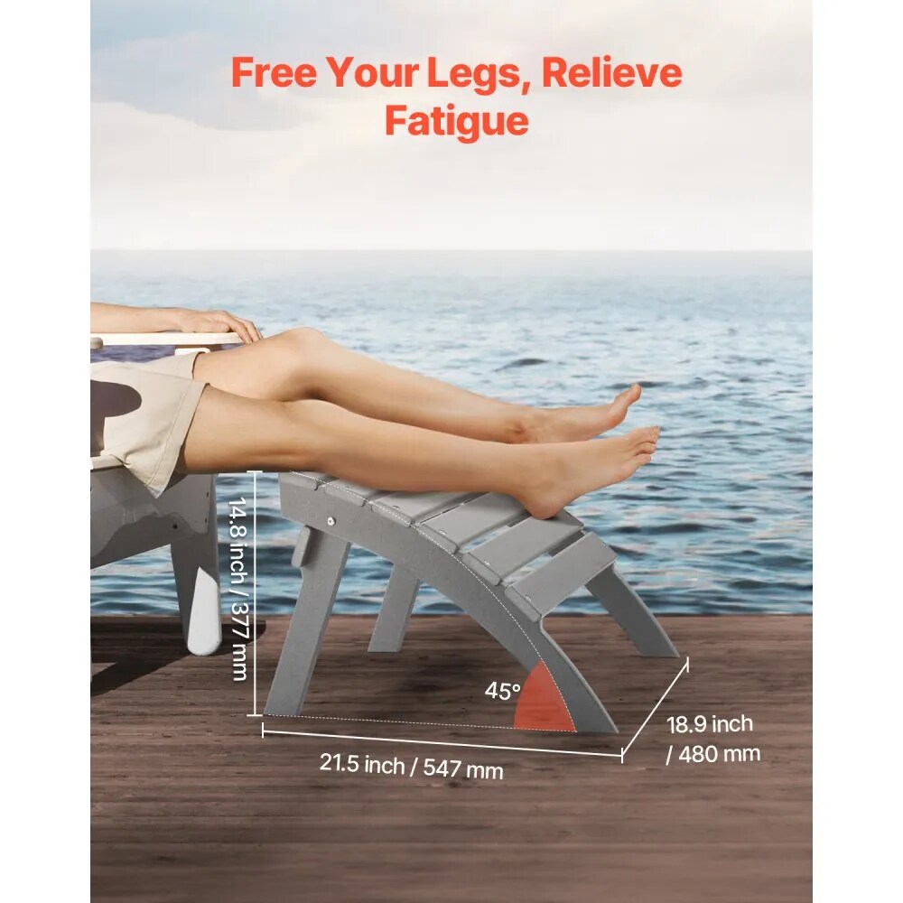 Adirondack Ottoman, Folding HDPE Foot Rest for Chairs, Weather-Resistant, Gray