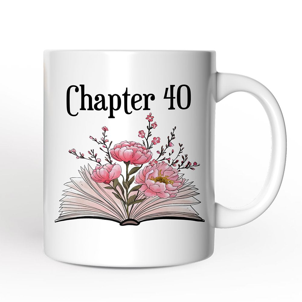 40th Birthday Pink Flowers Book Mug, Chapter 40 Gift