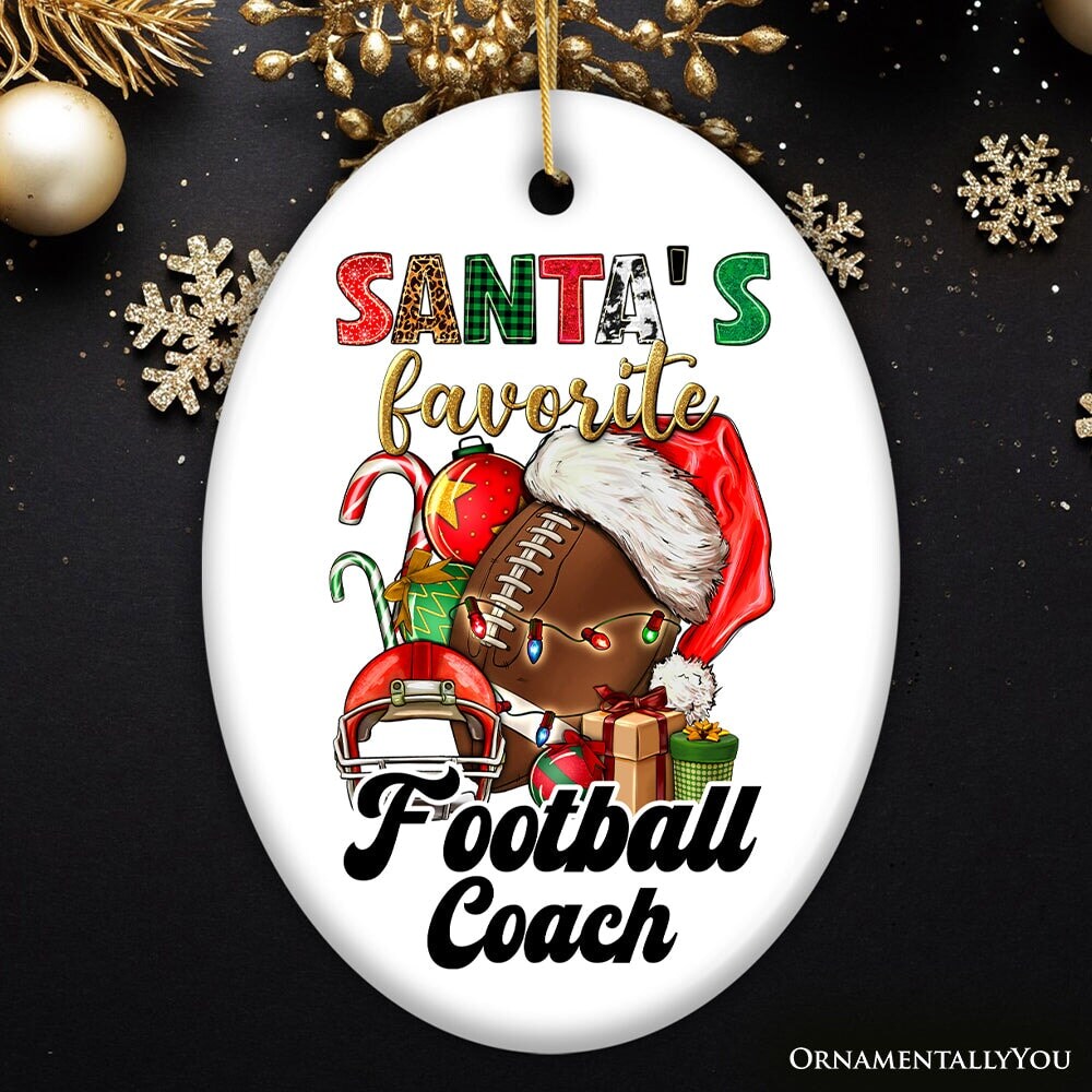 Santa's Favorite Football Coach Ornament, Festive Sports Gift and Decor for the Holiday Season