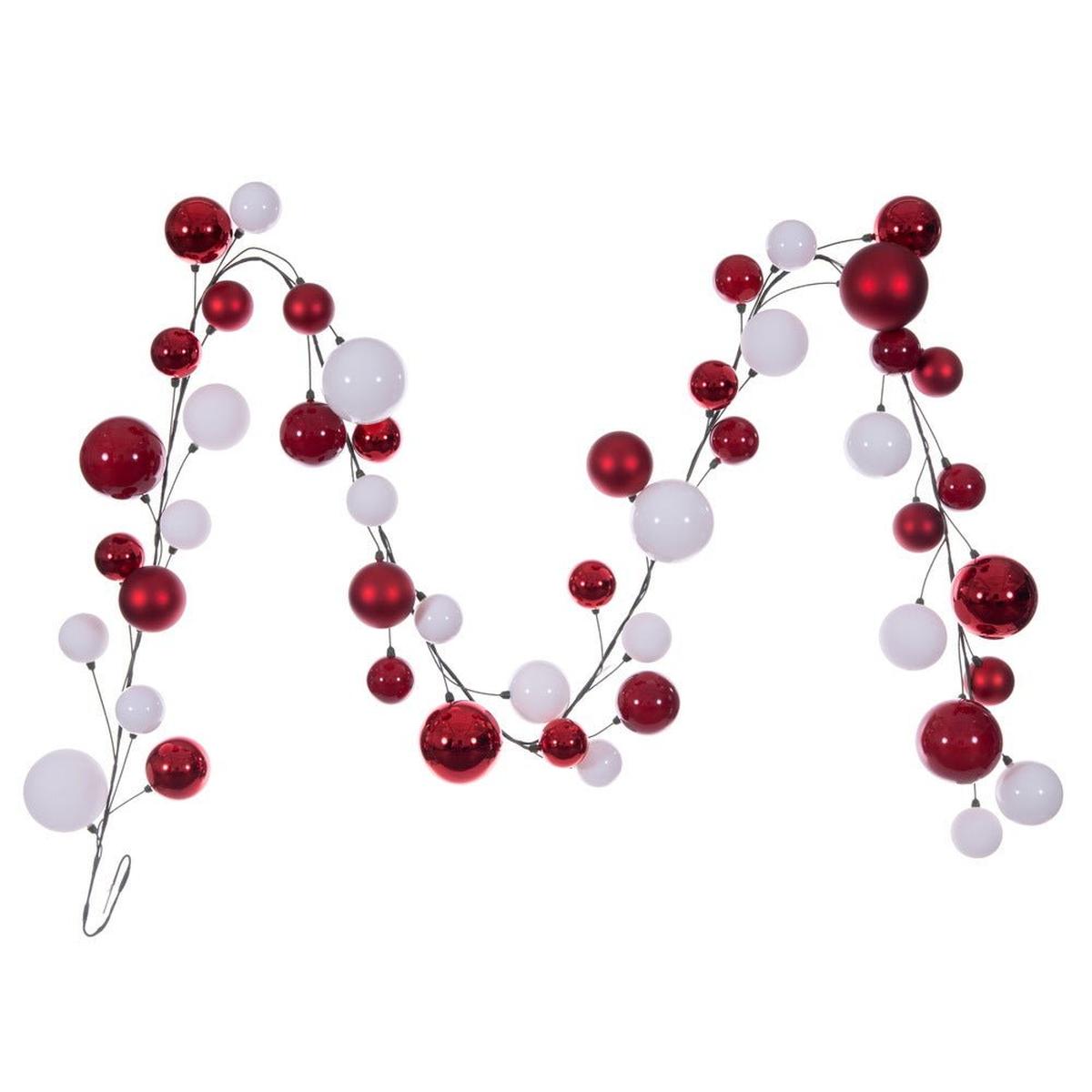 10&#x27; Red White Ball Ornament Garland