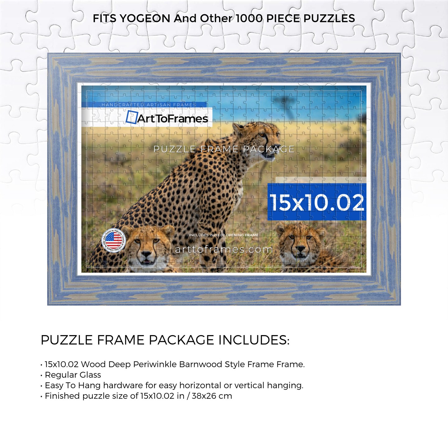 ArtToFrames 15x10.02 INCH / 38x26 CM Puzzle Frame for 1000 piece Puzzles.This 1.50 Inch Custom MDF Frame for Puzzles Comes with Regular Glass, Available in Multiple Colors
