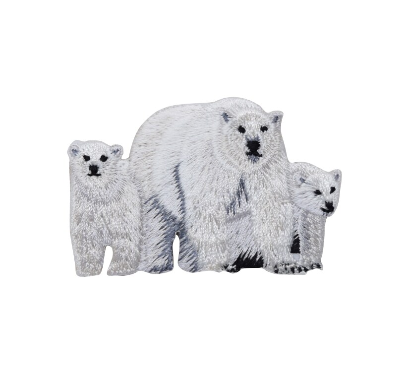 Polar Bear Mother - Two Cubs, Realistic Animals, Embroidered, Iron on Patch