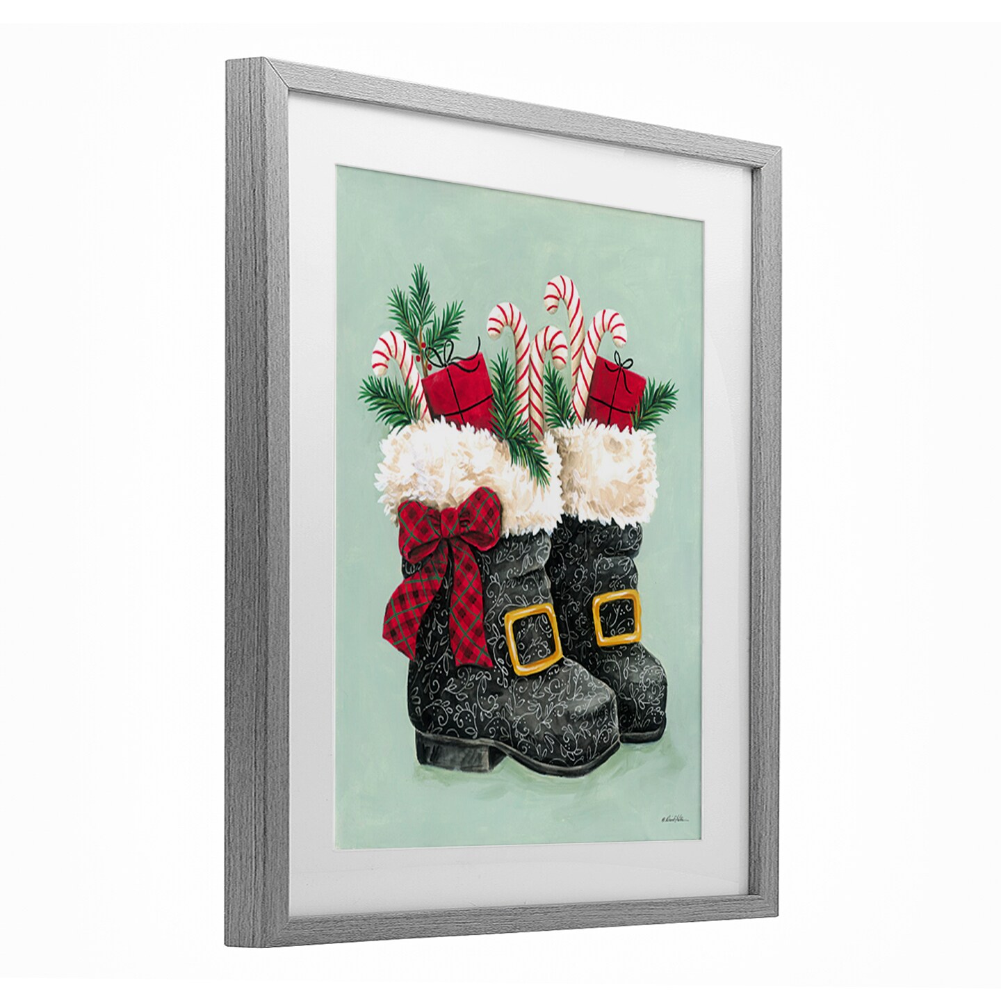 Festive Holiday Boots Framed Print Under Glass Art, Size: 13 x 16