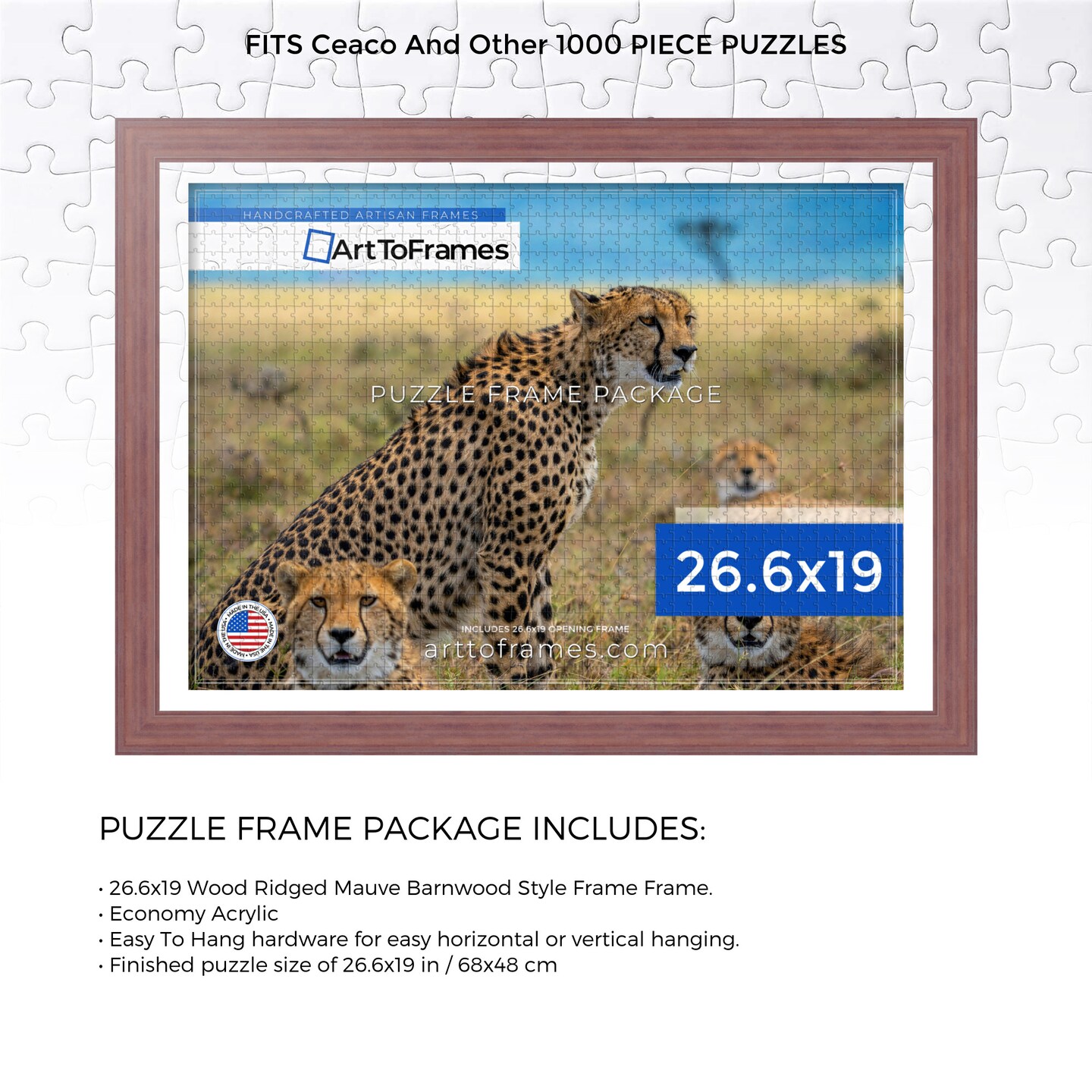 ArtToFrames 26.6x19 INCH / 68x48 CM Puzzle Frame for 1000 piece Puzzles.This 1.50 Inch Custom MDF Frame for Puzzles Comes with Economy Acrylic, Available in Multiple Colors