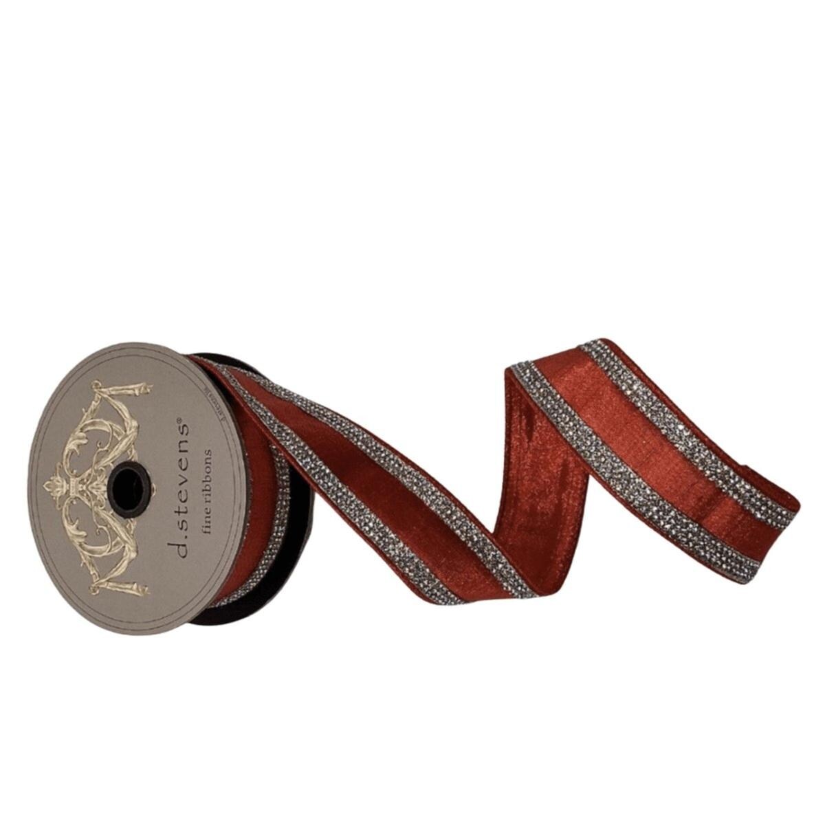 1.5&#x22; Metallic Dupion Jewel Stripe Ribbon: Red (5 Yards)