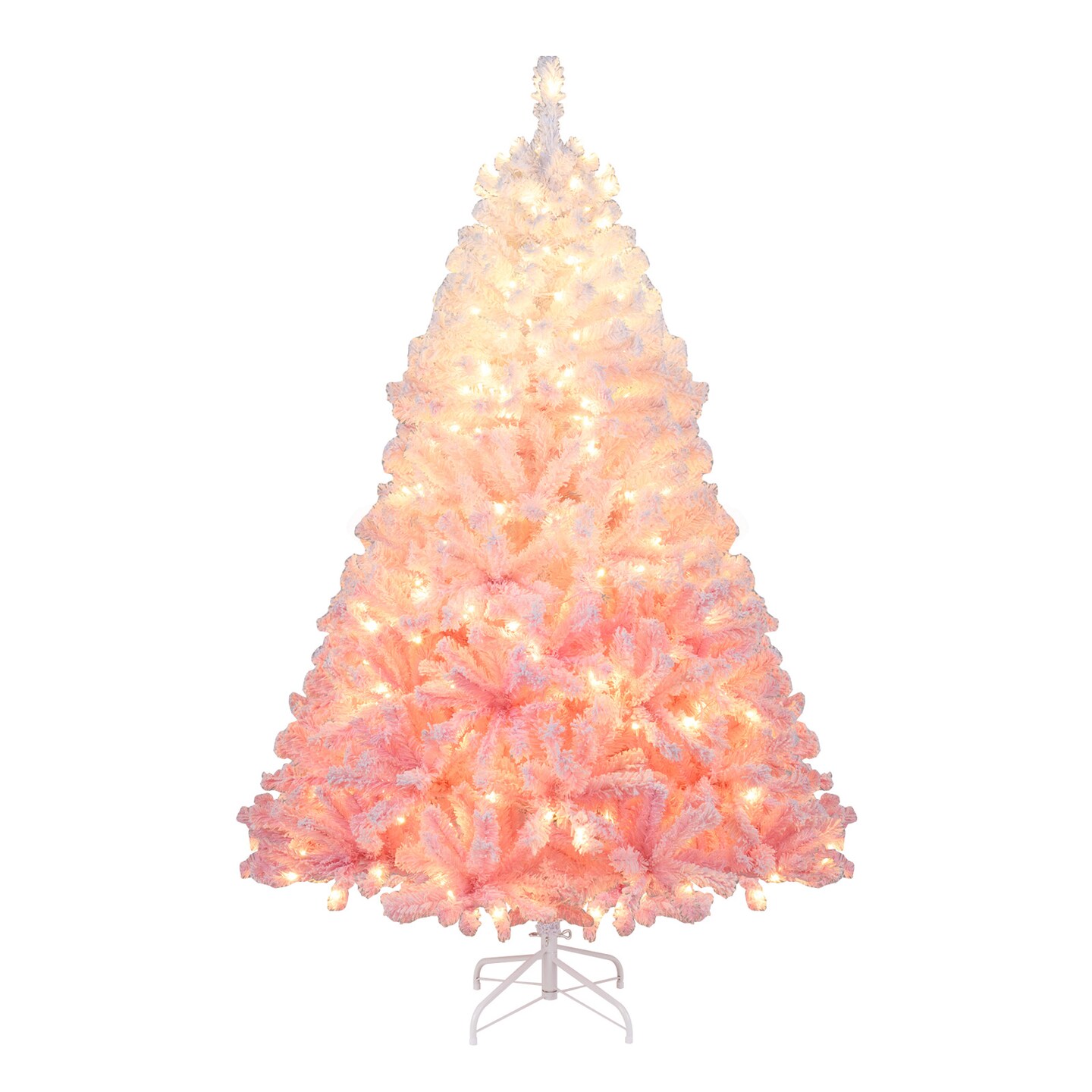 White-Pink PVC Christmas Tree with Snow Flocking and Pre-Lit LED Lights