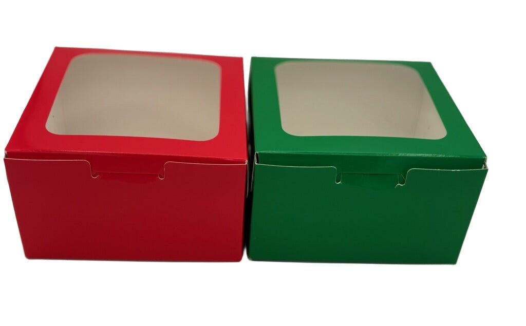 Christmas Cookie Boxes – Red & Green 5"x5" (4-Pack) with Window