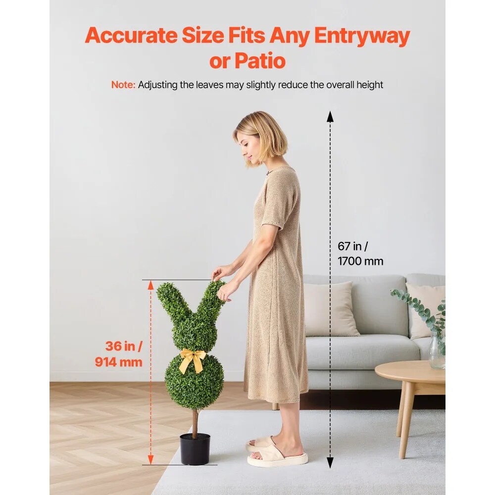 2 Pack 36 Inch Artificial Bunny Topiary Faux Boxwood Plant Balls