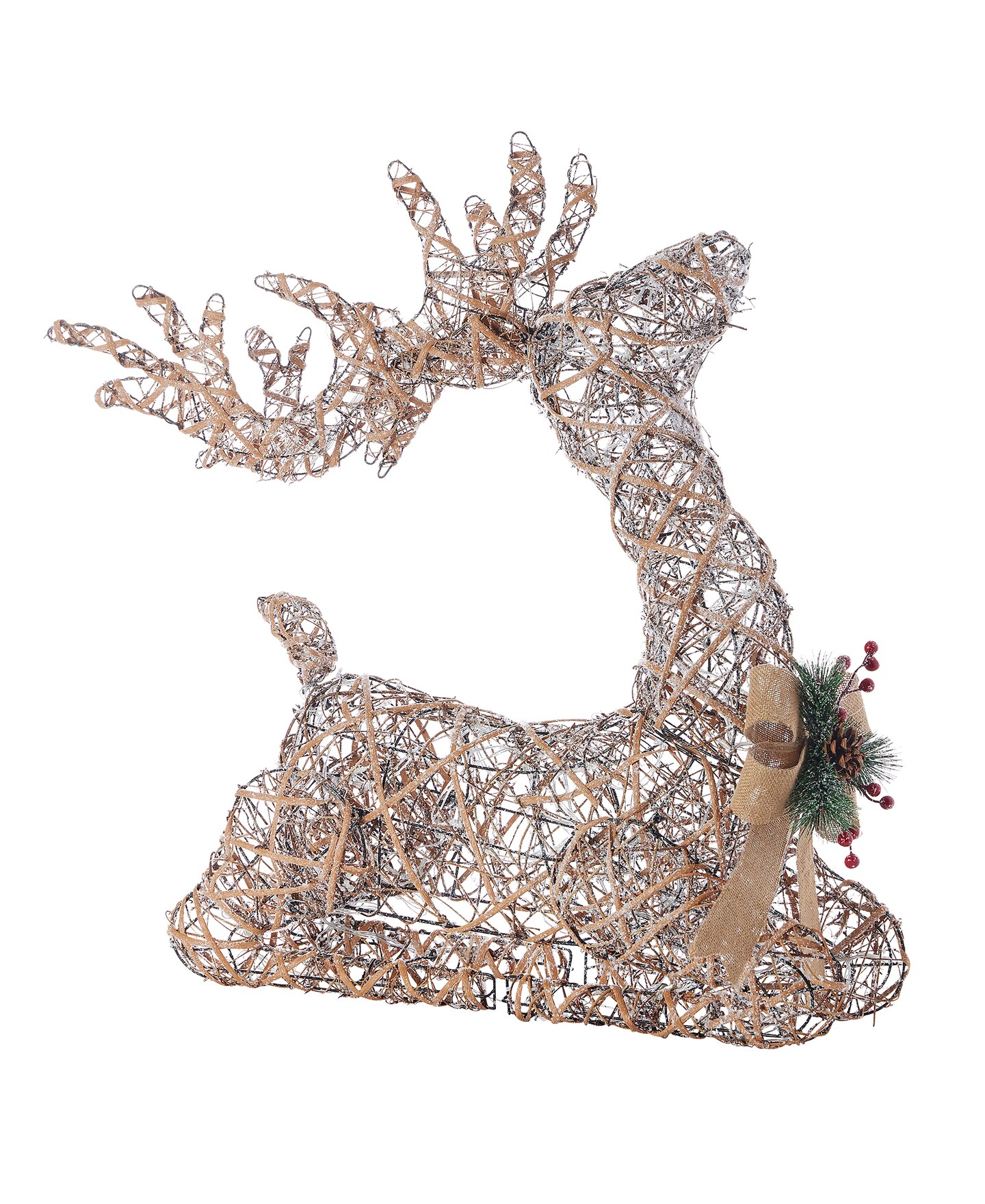 Natural Rattan Sitting Reindeer, 32in,  Pre-Lit w/ 80 Warm White LED Light, Plug In