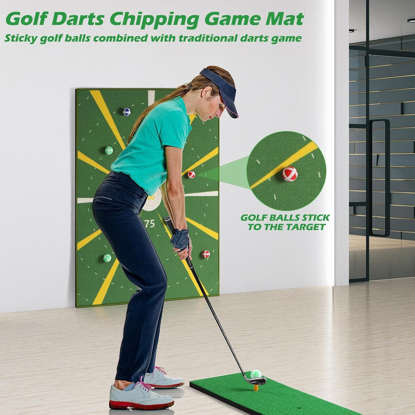 5x4ft Golf Hitting Mat &#x26; Floating Golf Green (1.5x1.2m) - Premium Practice Turf for Indoor/Outdoor, Pool, Backyard with 7-Iron Club, Balls, Tees - Perfect Gift for Men/Dad/Golf Lovers