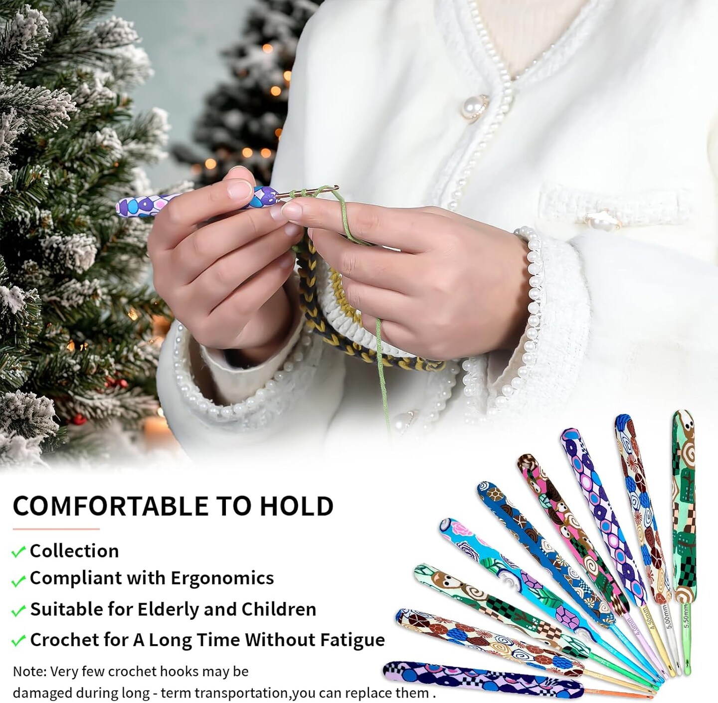 9-Piece Ergonomic Crochet Hook Set – Soft Grip with Cartoon Patterns, Ideal for Arthritis & Beginners