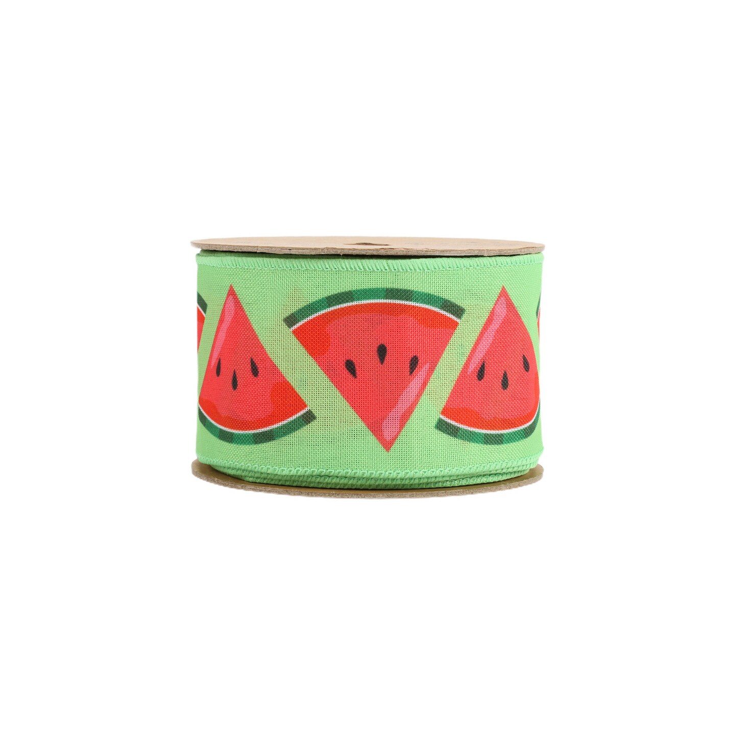 2 1/2&#x22; Wired Ribbon | Watermelon Slice on Green | 10 Yard Roll