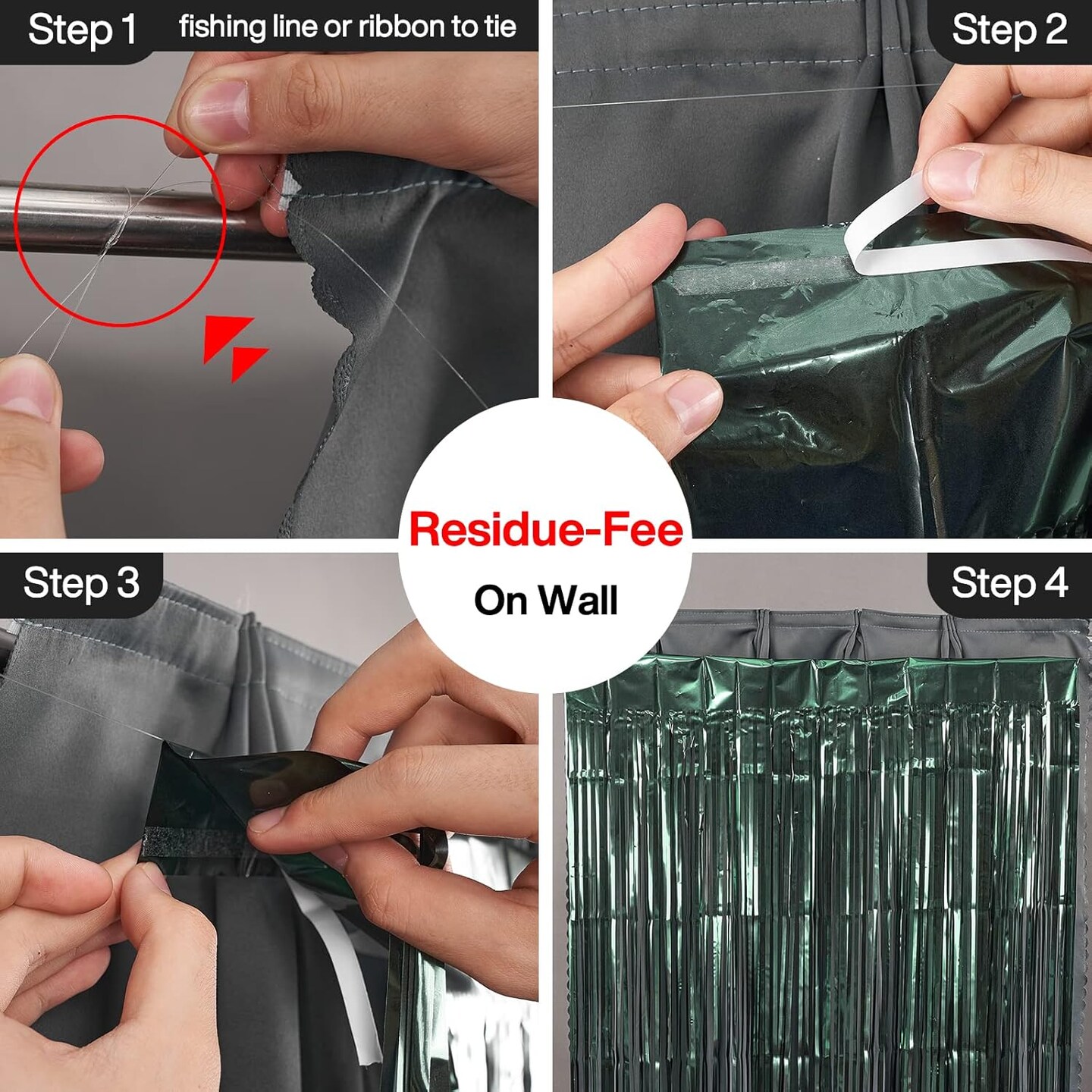 Retro Green Foil Fringe Curtain,2 pcs 3.3x6.6 ft Dark Green Streamers, Fringe Backdrop, Tinsel Backdrop, Tinsel Curtain, Door Shimmer, Birthday Party Streamers, Christmas Decorations