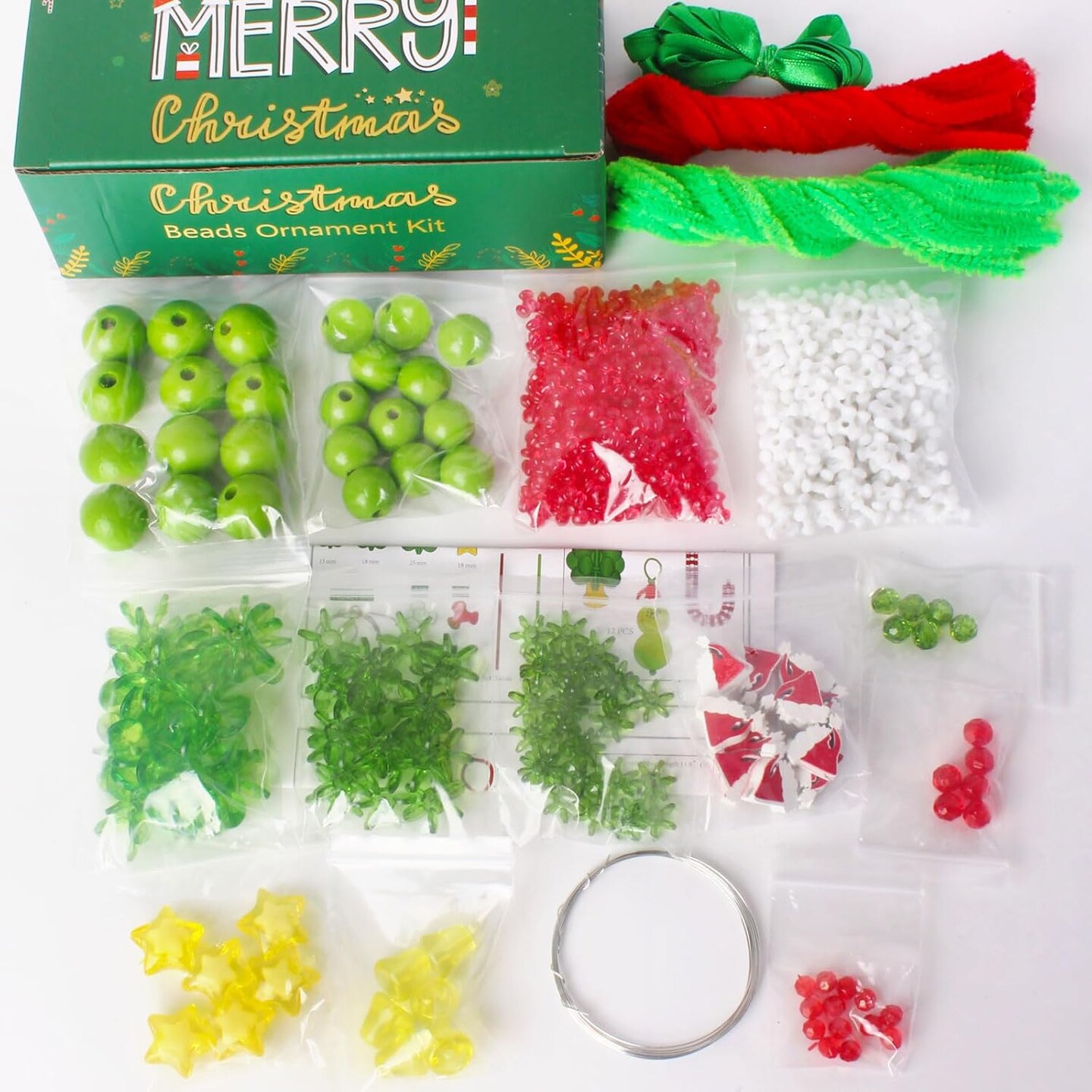 Christmas Crafts for Kids Adults,30 Sets Christmas Beaded Ornament Kit for Kids to Make-Including 12 PCS Green Monster/6 PCS Tree/12 PCS Candy Cane,Christmas Tree Decorations (Assembly Needed)