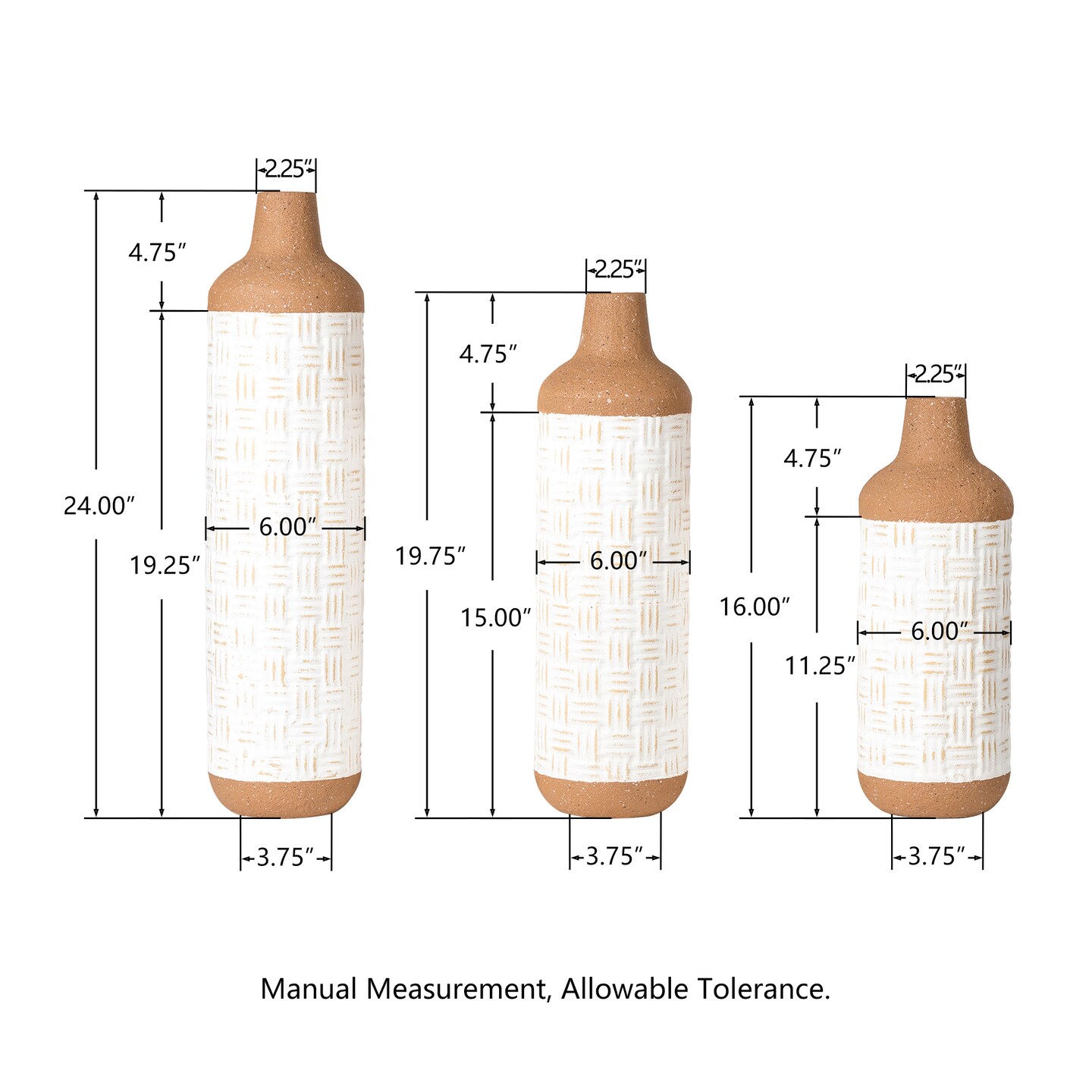 Set of 3 Boho Farmhouse Decorative Table/Floor Metal Vases