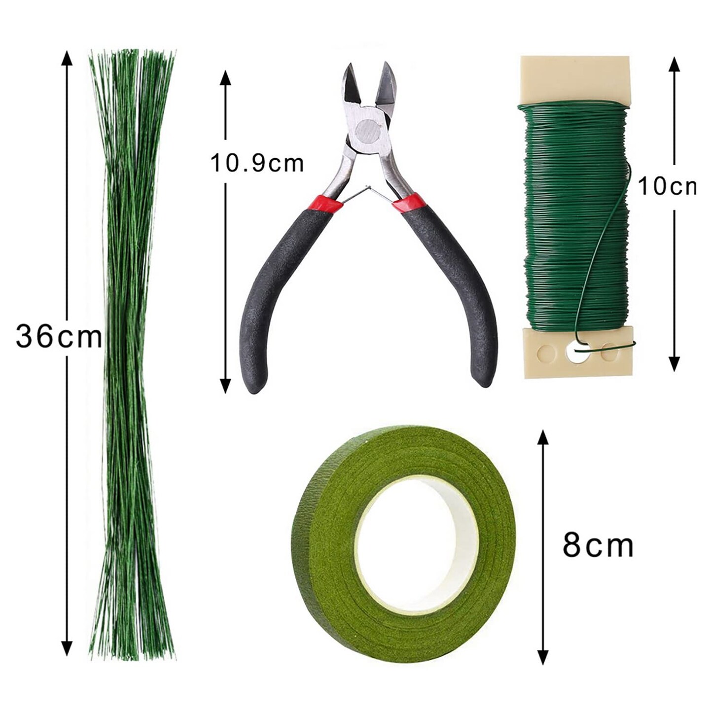 Floral Kit with Green Tape, 22 & 26-Gauge Wire Stems & Cutter for Crafts